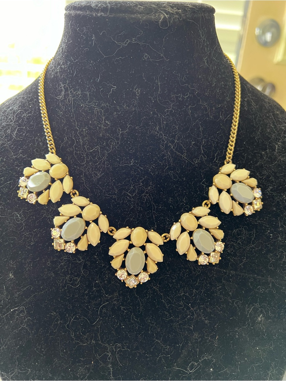 Vintage J Crew Simulated Stone and Crystal bib statement necklace.